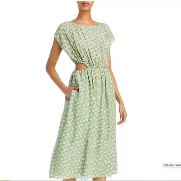 NEW Rebecca Taylor Floral Print Silk Cutout Midi Dress summer vacation - Picture 2 of 5